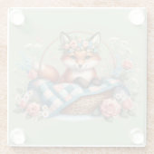 Bloemvos in mandje met Quilt & Flowers Glazen Onderzetter (Achterkant)