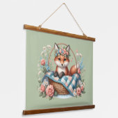 Bloemvos in mandje met Quilt & Flowers Hangend Wandkleed (Gebogen)