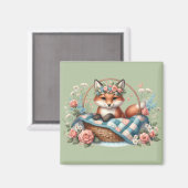 Bloemvos in mandje met Quilt & Flowers Magneet (Voorkant / Achterkant)