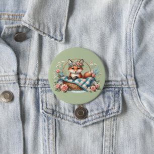 Bloemvos in mandje met Quilt & Flowers Ronde Button 7,6 Cm