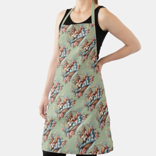 Bloemvos in mandje met Quilt & Flowers Schort (Insitu)