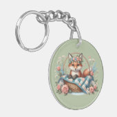 Bloemvos in mandje met Quilt & Flowers Sleutelhanger (Voorkant Links)