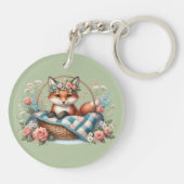 Bloemvos in mandje met Quilt & Flowers Sleutelhanger (Achterkant)