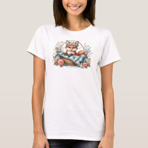 Bloemvos in mandje met Quilt & Flowers T-shirt