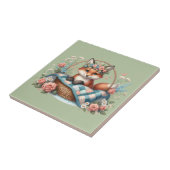 Bloemvos in mandje met Quilt & Flowers Tegeltje (Zijkant)