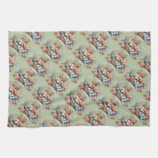 Bloemvos in mandje met Quilt & Flowers Theedoek (Horizontaal)