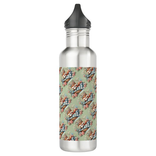 Bloemvos in mandje met Quilt & Flowers Waterfles (Links)