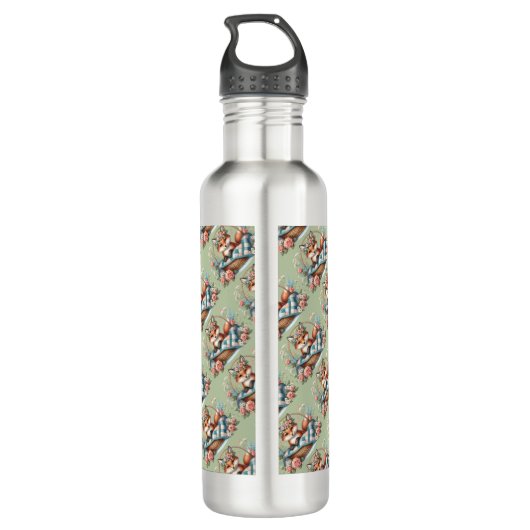 Bloemvos in mandje met Quilt & Flowers Waterfles (Achterkant)