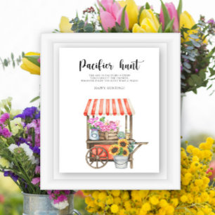 Bloemwagen baby shower - fopspeen jacht spel poster