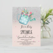 Bloemwater kan zilveren baby strooien douche kaart (Staand voorkant)