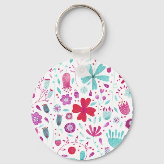 Bloemwei Waterverf Teal Sleutelhanger (Voorkant)