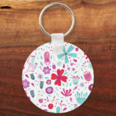 Bloemwei Waterverf Teal Sleutelhanger (Voorkant)