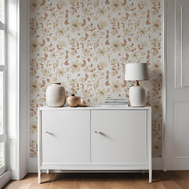 Bloemwit beige lelie botanisch patroon behang