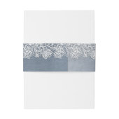 Bloemwit Kant en Stoffig Blauw Bruiloft Uitnodigingen Wikkel (Achterkant Voorbeeld)