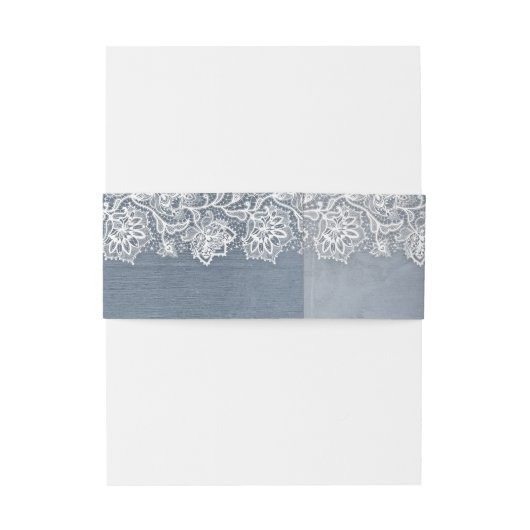 Bloemwit Kant en Stoffig Blauw Bruiloft Uitnodigingen Wikkel (Achterkant Voorbeeld)