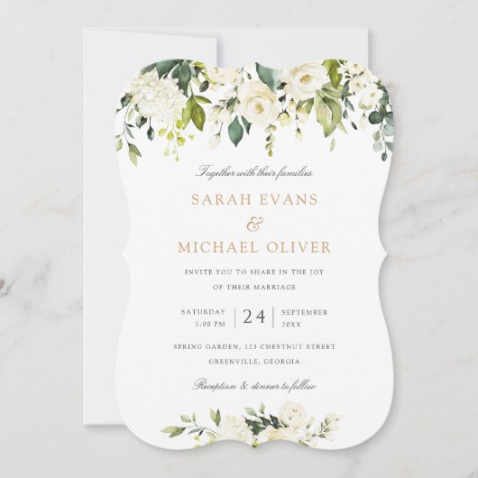 Bloemwit Romantisch groen Elegante bruiloft Kaart (Voorkant)