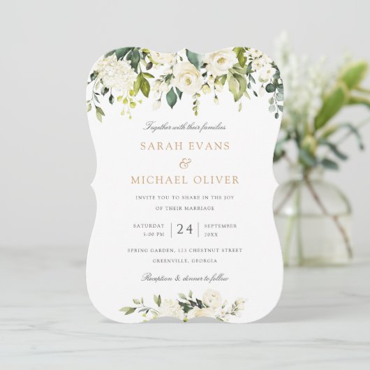 Bloemwit Romantisch groen Elegante bruiloft Kaart (Staand voorkant)