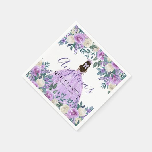 Bloemwitte Paarse Quinceanera Servet (Hoek)