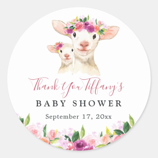 Bloemzoete moeder en Baby lamsvlees Baby shower Ronde Sticker (Voorkant)