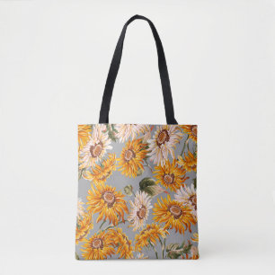 Bloemzonnebloemen zijn prachtig, naadloos vlekje tote bag