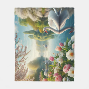 Bloemzwanenmeerveer kunstwerk fleece deken