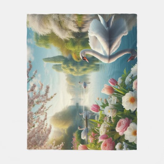 Bloemzwanenmeerveer kunstwerk fleece deken (Voorkant)