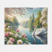 Bloemzwanenmeerveer kunstwerk fleece deken (Voorkant (Horizontaal))