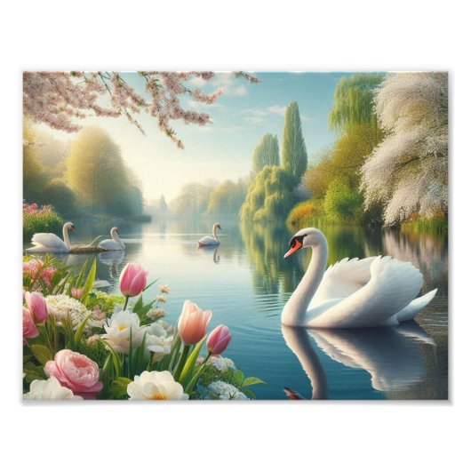 Bloemzwanenmeerveer kunstwerk foto afdruk (Voorkant)