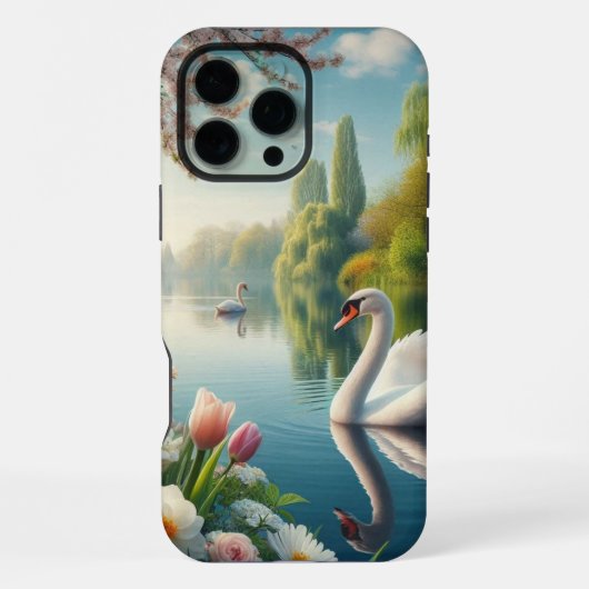 Bloemzwanenmeerveer kunstwerk iPhone hoesje (Achterkant)