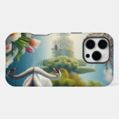 Bloemzwanenmeerveer kunstwerk iPhone hoesje (Achterkant horizontaal)