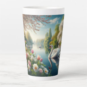 Bloemzwanenmeerveer kunstwerk latte mok