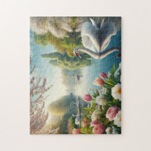 Bloemzwanenmeerveer kunstwerk legpuzzel