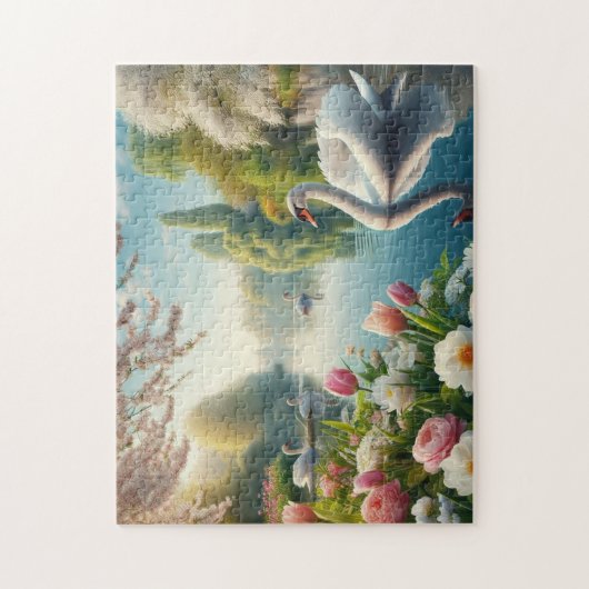 Bloemzwanenmeerveer kunstwerk legpuzzel (Verticaal)