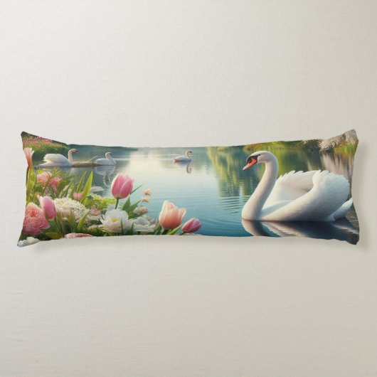 Bloemzwanenmeerveer kunstwerk lichaamskussen (Voorkant)