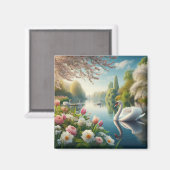 Bloemzwanenmeerveer kunstwerk magneet (Voorkant / Achterkant)