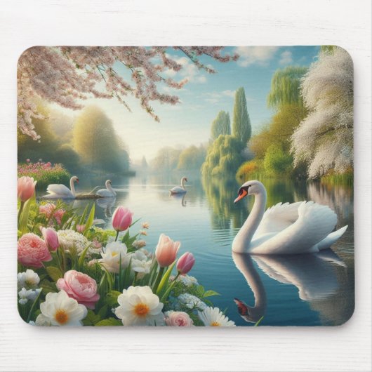 Bloemzwanenmeerveer kunstwerk muismat (Voorkant)