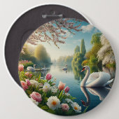 Bloemzwanenmeerveer kunstwerk ronde button 6,0 cm (Voorkant /achterkant)