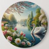 Bloemzwanenmeerveer kunstwerk ronde button 6,0 cm (Voorkant)