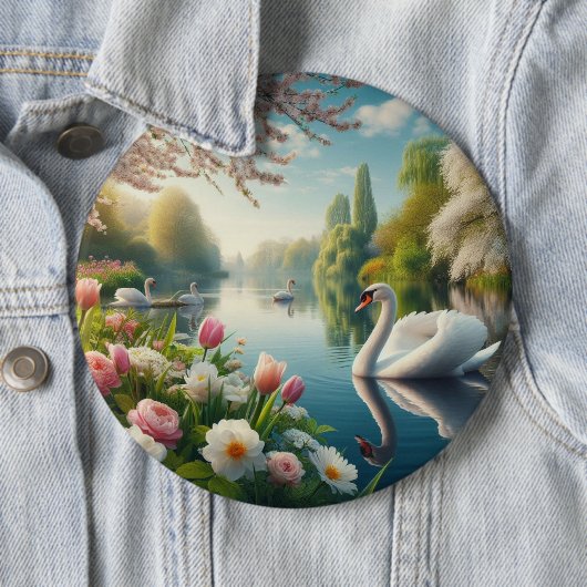 Bloemzwanenmeerveer kunstwerk ronde button 6,0 cm (In situ)