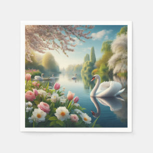 Bloemzwanenmeerveer kunstwerk servet
