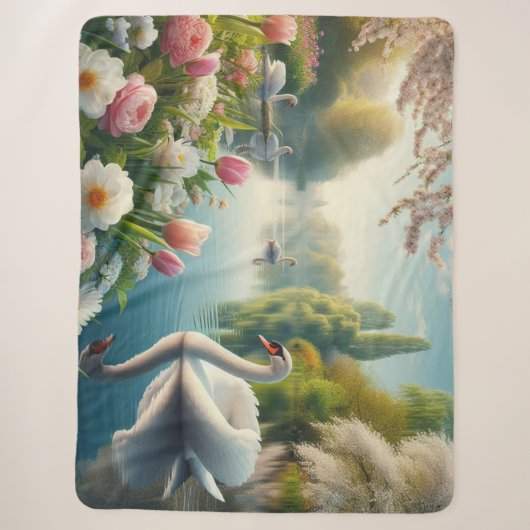 Bloemzwanenmeerveer kunstwerk sherpa deken (Voorkant)