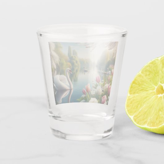 Bloemzwanenmeerveer kunstwerk shot glas (Achterkant)