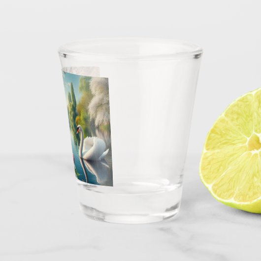Bloemzwanenmeerveer kunstwerk shot glas (Rechts)