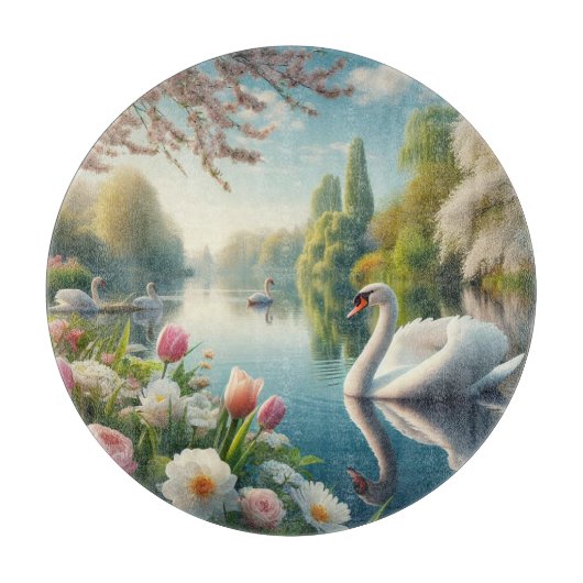 Bloemzwanenmeerveer kunstwerk snijplank (Voorkant)