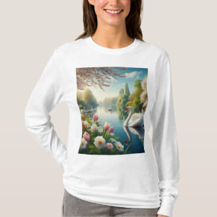 Bloemzwanenmeerveer kunstwerk t-shirt
