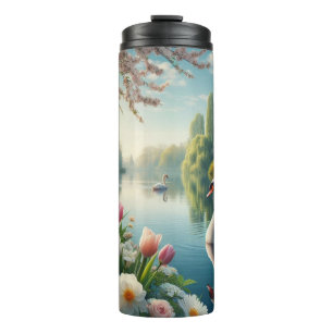 Bloemzwanenmeerveer kunstwerk thermosbeker