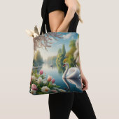 Bloemzwanenmeerveer kunstwerk tote bag (Dichtbij)