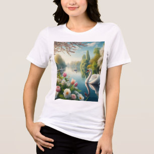 Bloemzwanenmeerveer kunstwerk Tri-Blend shirt