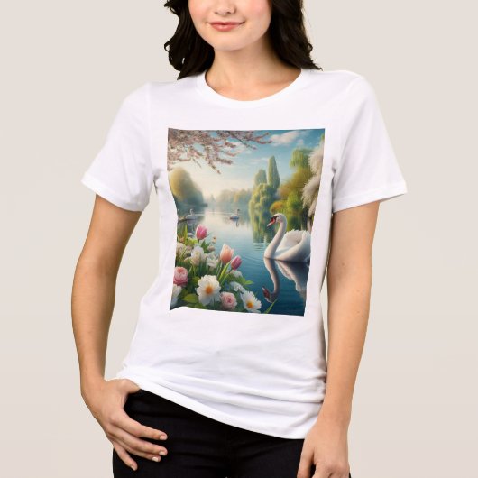 Bloemzwanenmeerveer kunstwerk Tri-Blend shirt (Voorkant)