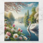 Bloemzwanenmeerveer kunstwerk wijn etiket (Enkel label)